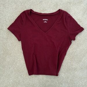 Wild Fable V-Neck Cropped Short Sleeve (Red XS)